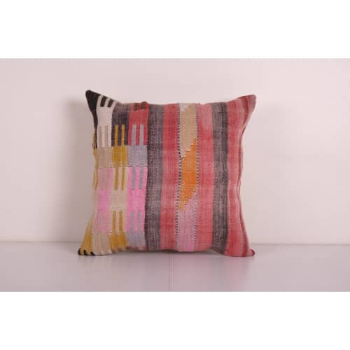 Striped Design Turkish Anatolian Kilim Pillow cover, Square | Cushion in Pillows by Vintage Pillows Store