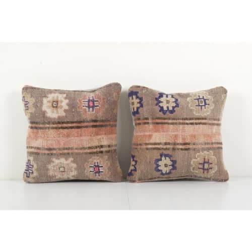 Pair Oushak Rug Square Pillow | Cushion in Pillows by Vintage Pillows Store. Item made of cotton with fiber