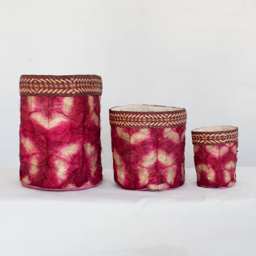 Wild Silk Shibori Baskets - Turtle Pattern - Ruby & Natural | Storage Basket in Storage by Tanana Madagascar. Item made of canvas
