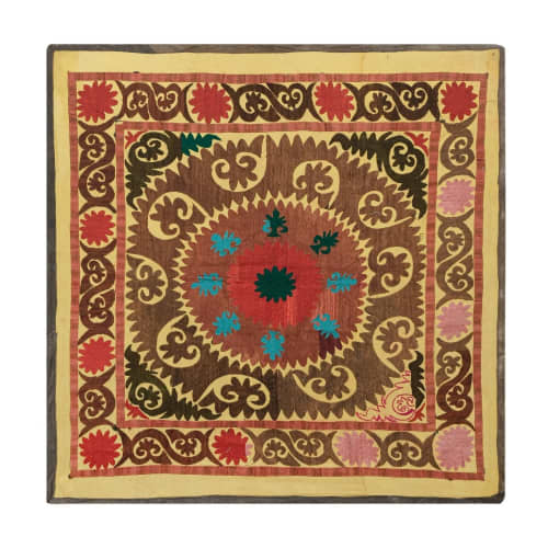 Vintage Yellow Suzani Wall Hanging Decor , Muted Old Embroid | Tablecloth in Linens & Bedding by Vintage Pillows Store