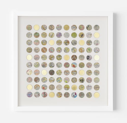 One Hundred Map Dots Collage With Gold Leaf | Paintings by Amelia Coward