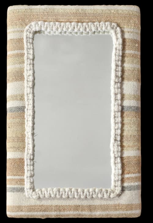 Handwoven Jute Wool Wall Mirror, Rustic Boho Farmhouse Decor | Decorative Objects by Swiflo