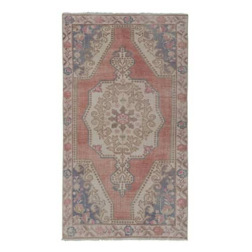 1950s Vintage Red Turkish Handmade Geometric Anatolian Rug4' | Area Rug in Rugs by Vintage Pillows Store. Item made of cotton with fiber