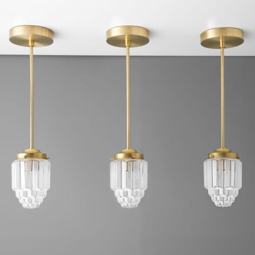 Art Deco Pendant Light - Skyscraper Shade - Model No. 5492 | Pendants by Peared Creation. Item composed of brass and glass