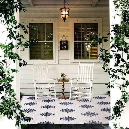 Cream & Navy Diamond Pattern Area Rug | Rugs by Swiflo