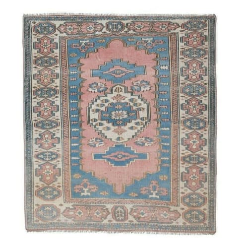 Vintage Turkish Kars Rug, Unique Pattern Handmade Wool | Area Rug in Rugs by Vintage Pillows Store. Item composed of cotton and fiber