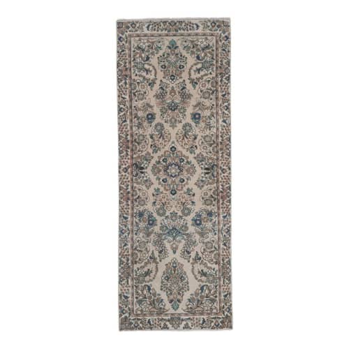 1970s Vintage Floral Turkish Runner Rug 2'4'' x 6'4'' | Rugs by Vintage Pillows Store. Item made of cotton with fiber