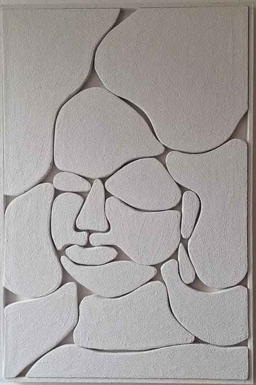 3D Geometric Portrait Art: Textured Beige & White Wall Sculpture | Wall Hangings by Vaiva Art Atelier
