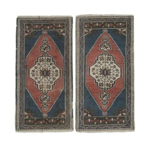 Red Turkish Vintage Handmade Geometric Anatolian Rug | Runner Rug in Rugs by Vintage Pillows Store. Item made of wool with fiber
