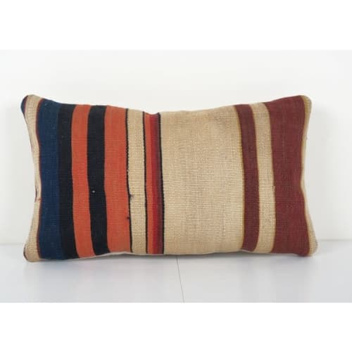 Vintage Striped Kilim Rug Pillow Cover, Organic Wool Tribal | Cushion in Pillows by Vintage Pillows Store