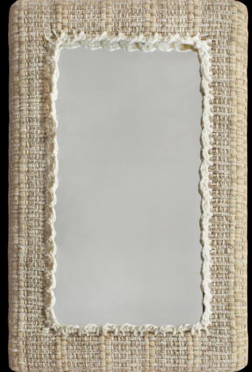 Ivory & Beige Handwoven Wool Wall Mirror Frame Boho Rustic Home Decor For Christmas Gift | Decorative Objects by Swiflo