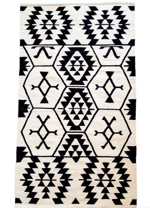 Black Western Handwoven Kilim | Area Rug in Rugs by Mumo Toronto. Item made of fabric