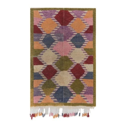 1970 Vintage Handmade Turkish Small Shaggy Tulu Rug 3'7'' X | Area Rug in Rugs by Vintage Pillows Store
