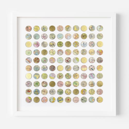 One Hundred World Map Dots Collage With Gold Leaf | Paintings by Amelia Coward