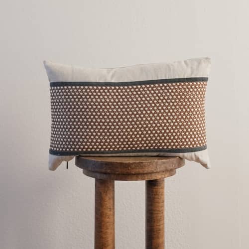 Embroidered Orange Circles Lumbar Pillow 12x18 | Pillows by Vantage Design