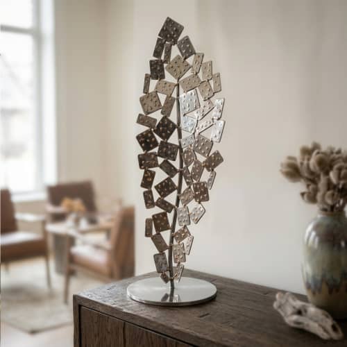 "Prometheus" – 30" Abstract Stainless Steel & Bronze Modern | Sculptures by Lago Luna Studio