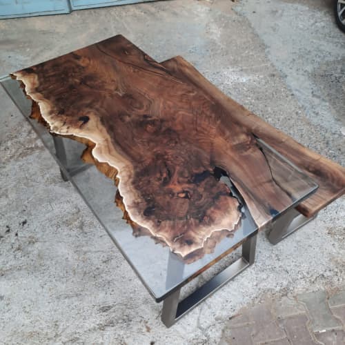 Walnut Clear Epoxy Resin Table, Custom River Table | Dining Table in Tables by Ironscustomwood. Item made of walnut with bronze works with contemporary & country & farmhouse style