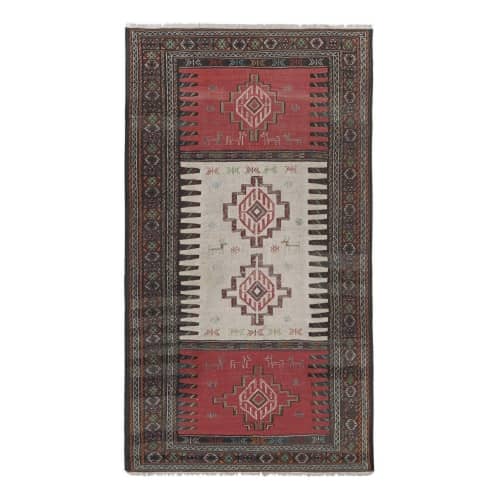 Vintage Animal Turkish Soumac Kilim Rug 3'6'' x 6'1'' | Area Rug in Rugs by Vintage Pillows Store. Item made of cotton & fiber