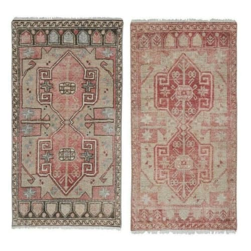 Pale Color Pair of Small Oushak Rugs, Traditional Handwoven | Area Rug in Rugs by Vintage Pillows Store. Item made of cotton & fiber