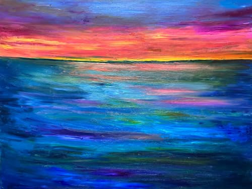 Sunset Love | Oil And Acrylic Painting in Paintings by Checa Art. Item composed of canvas