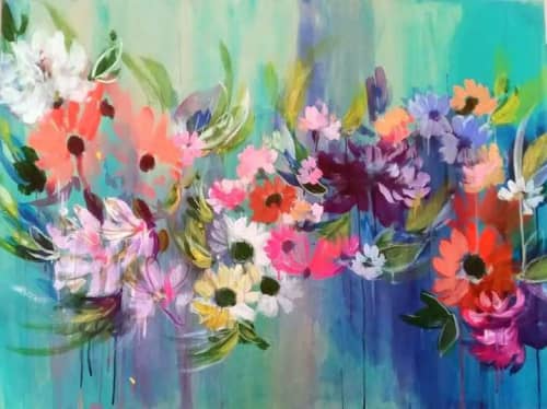 Deep in The Ocean Floral Painting | Oil And Acrylic Painting in Paintings by Colleen Sandland Beatnik. Item composed of wood and synthetic