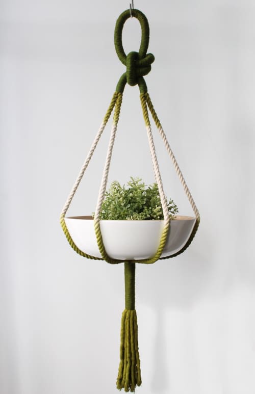 Ombre Forest & Olive Sculptural Macrame Plant Hanger – 37” Hand-Dyed Indoor Planter | Plants & Landscape by Freefille