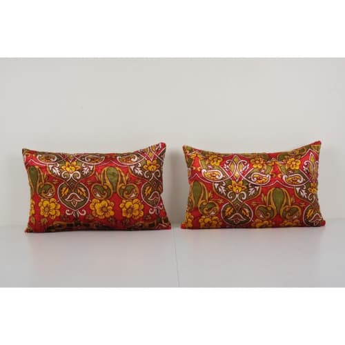 Set of Two Soft Lumbar Cover, Pair Velvet Pillow Cover | Sham in Linens & Bedding by Vintage Pillows Store. Item composed of cotton and fiber