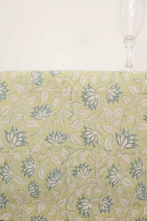 Sage Vines Block Print Tablecloth | Linens & Bedding by Ninéh
