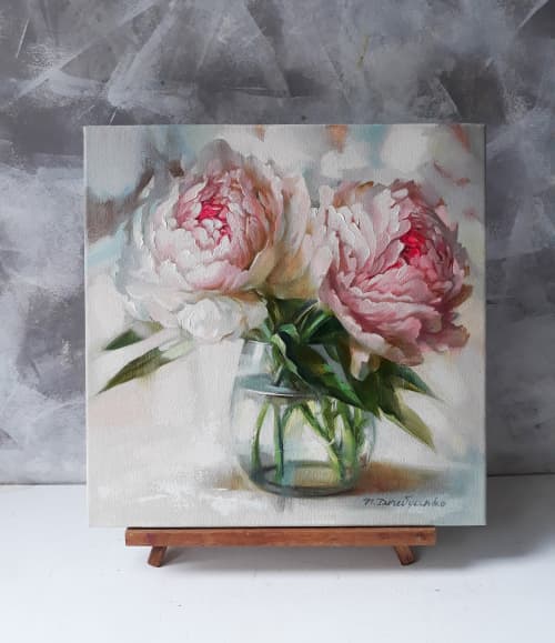 Peonies oil painting canvas original art Floral painting | Oil And Acrylic Painting in Paintings by Natart. Item composed of canvas and synthetic in contemporary style