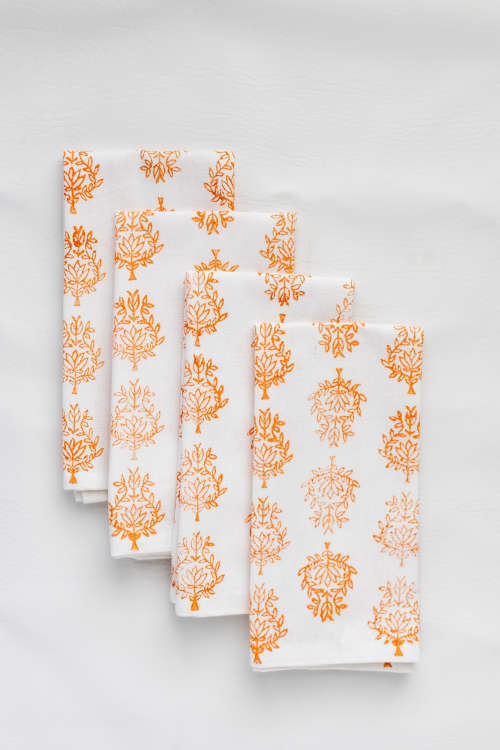 Dinner Napkins (set of 4) - Lotus, Tangerine | Linens & Bedding by Mended. Item made of cotton