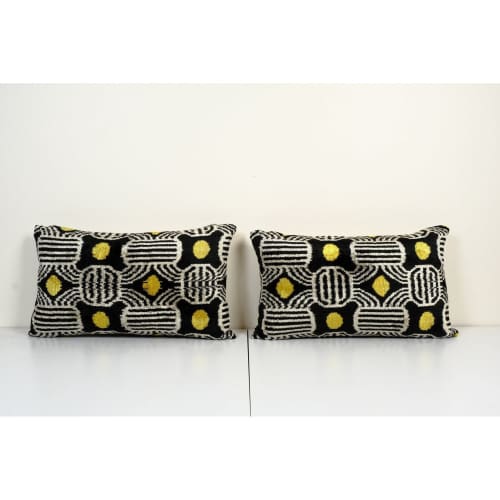 Set of Two Silk Ikat Velvet Pillow Cover, Lumbar Ethnic | Sham in Linens & Bedding by Vintage Pillows Store. Item composed of cotton