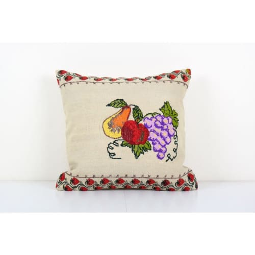 Bohemian Turkish Kilim Pillow with Floral Design, Square Dec | Cushion in Pillows by Vintage Pillows Store
