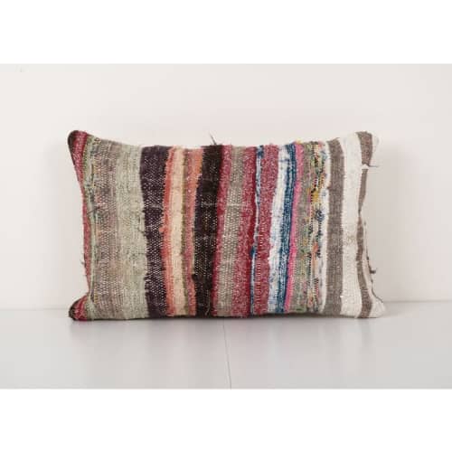Ethnic Striped Turkish Lumbar Kilim Pillow Cover, Geometric | Cushion in Pillows by Vintage Pillows Store