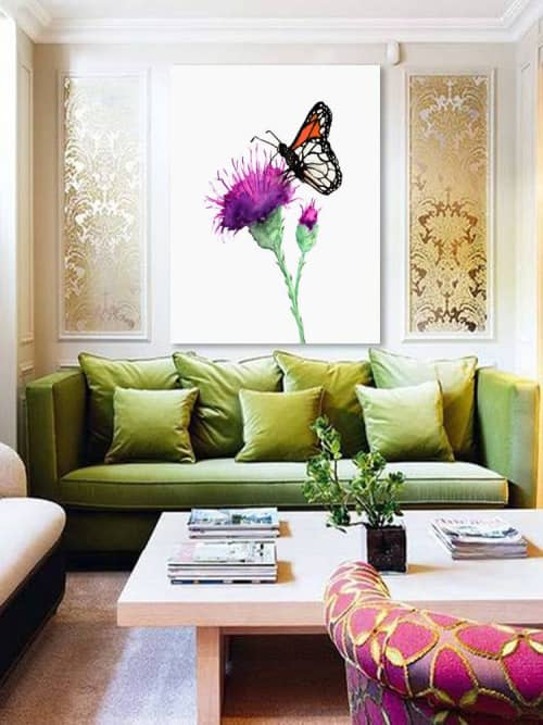 Monarch and Milk Thistle | Prints by Brazen Edwards Artist. Item made of canvas & paper