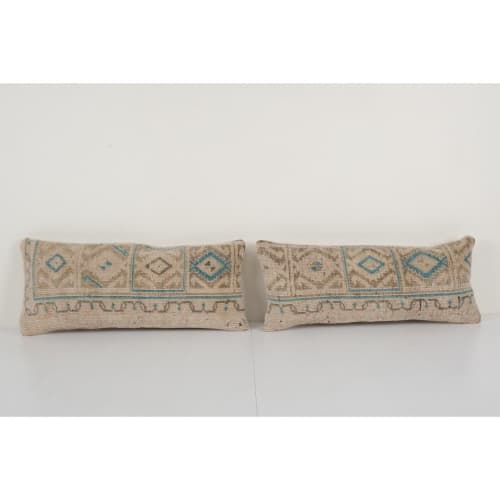 Handwoven Oushak Rug Pillow, Set Bohemian Carpet Lumbar | Sham in Linens & Bedding by Vintage Pillows Store. Item composed of cotton and fiber