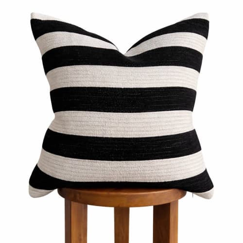 Pelham Pillow Cover — Striped Chenille in Black & Beige | Pillows by Busa Designs