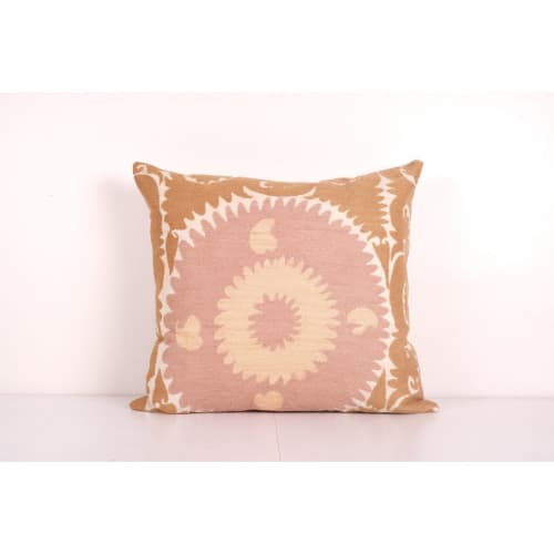 Uzbek Faded Pink Suzani Cushion Cover, Square Suzani Pink Pi | Pillows by Vintage Pillows Store
