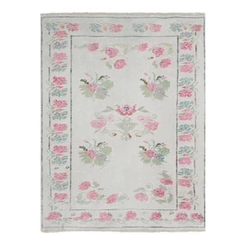 Handwoven Floral Pattern Needlepoint Kids Kilim Rug | Runner Rug in Rugs by Vintage Pillows Store. Item composed of wool and fiber