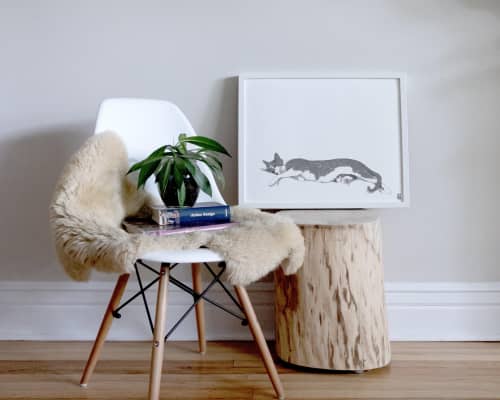 Grey Tuxedo Cat Stretching Art Print, Minimalist White Background Cat Decor | Prints by The Ugly Cat Studio