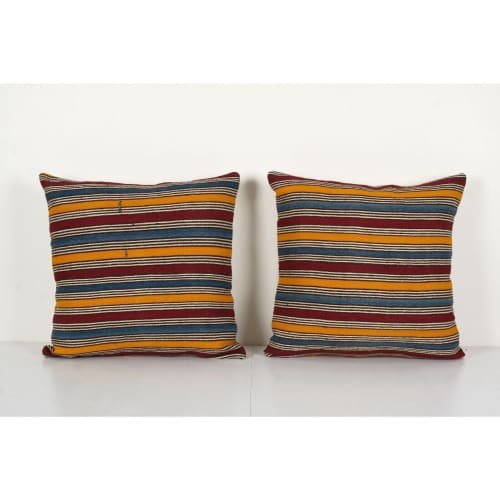 Set of Two Striped Organic Wool Turkish Striped Pillow | Sham in Linens & Bedding by Vintage Pillows Store. Item made of cotton & fiber