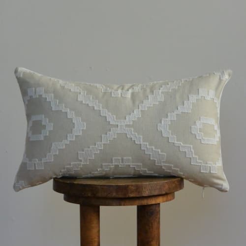 White Aztec Diamonds Decorative Lumbar Pillow 12x20 | Pillows by Vantage Design