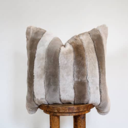 Silver & Grey Sheepskin Strip Pillow 20x20 | Pillows by Vantage Design