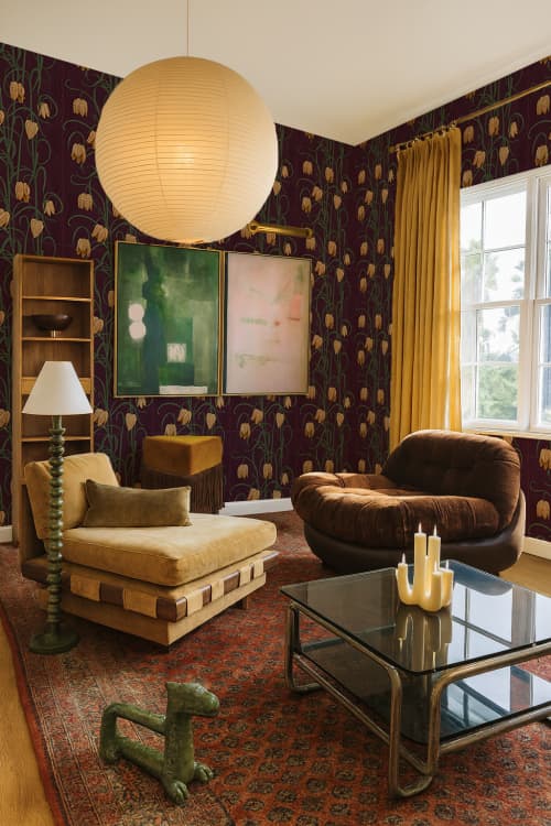Campanas Wallpaper, eggplant and toffee | Wall Treatments by Samantha Santana Wallpaper & Creative Studio