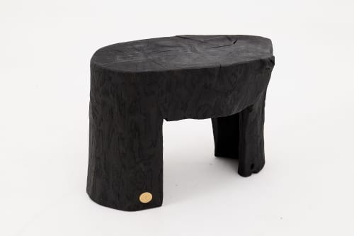 Rustic Sculptural Side Table, Burnt Black Wood, Carved, Unique, Logniture | Tables by Logniture