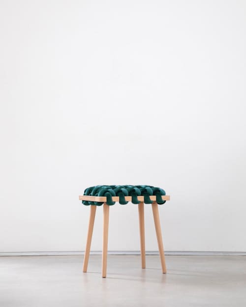 Petrol Velvet Woven Stool | Chairs by Knots Studio