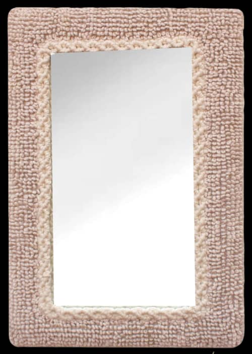 Handwoven Wool Wall Mirror, Blush Boho Farmhouse Decor | Decorative Objects by Swiflo