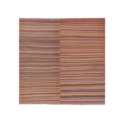 1960s Vintage Oversize Striped Turkish Kilim Rug 9'4'' X 9'1 | Area Rug in Rugs by Vintage Pillows Store