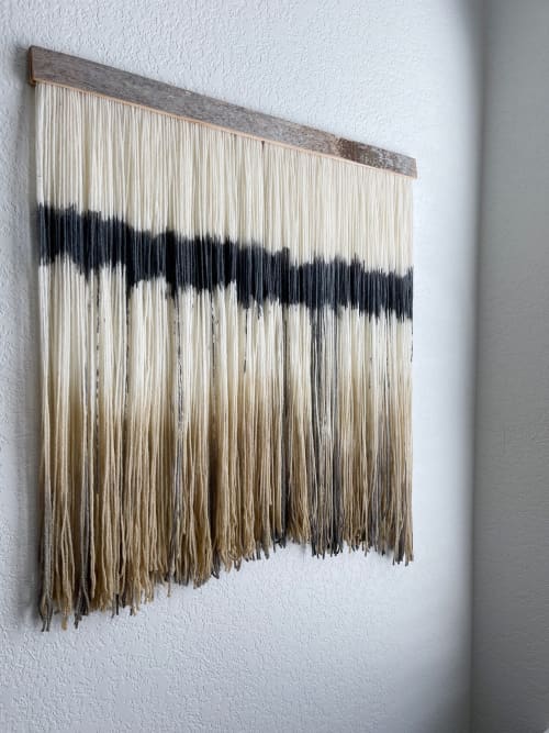 Abstract dip dye wall hanging | Macrame Wall Hanging in Wall Hangings by Mpwovenn Fiber Art by Mindy Pantuso. Item composed of wood and fiber