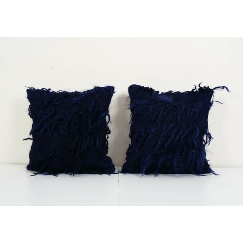 Vintage Wool Turkish Shaggy Tulu Pillow - A Pair 16" x 16" | Sham in Linens & Bedding by Vintage Pillows Store. Item made of cotton & fiber