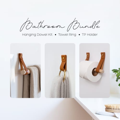 Bathroom Bundle Kit [Round End] | Rack in Storage by Keyaiira | leather + fiber | Artist Studio in Santa Rosa. Item composed of wood and brass